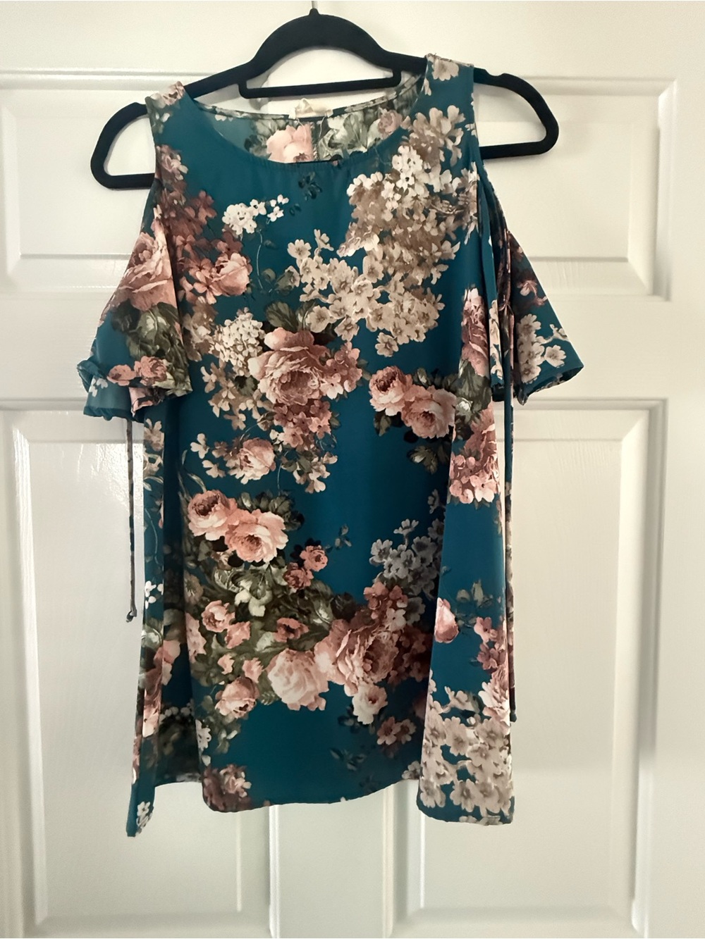 Teal Floral Cold-Shoulder Tunic Size Small